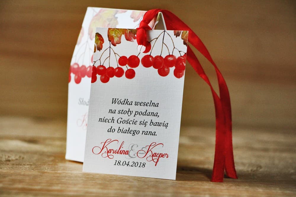 Etiquetas para Botellas de Boda con Serbal, Personalizadas | Colgantes de Alcohol Otoñales con Acuarela | Acuarelas nº 12