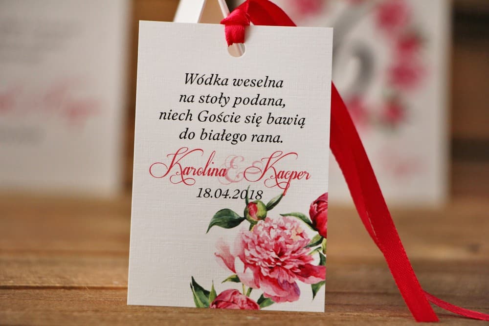 Etiquetas para Botellas con Motivo de Peonías, Etiquetas Personalizadas para Alcohol | Adornos para Botellas de Boda | Acuarela nº 6