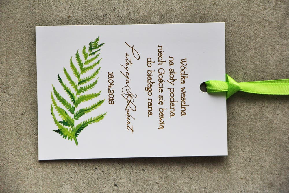 Elegantes Etiquetas para Botellas de Boda con Helecho, Verde y Dorado | Etiquetas Personalizadas para Alcohol | Cykade nº 11