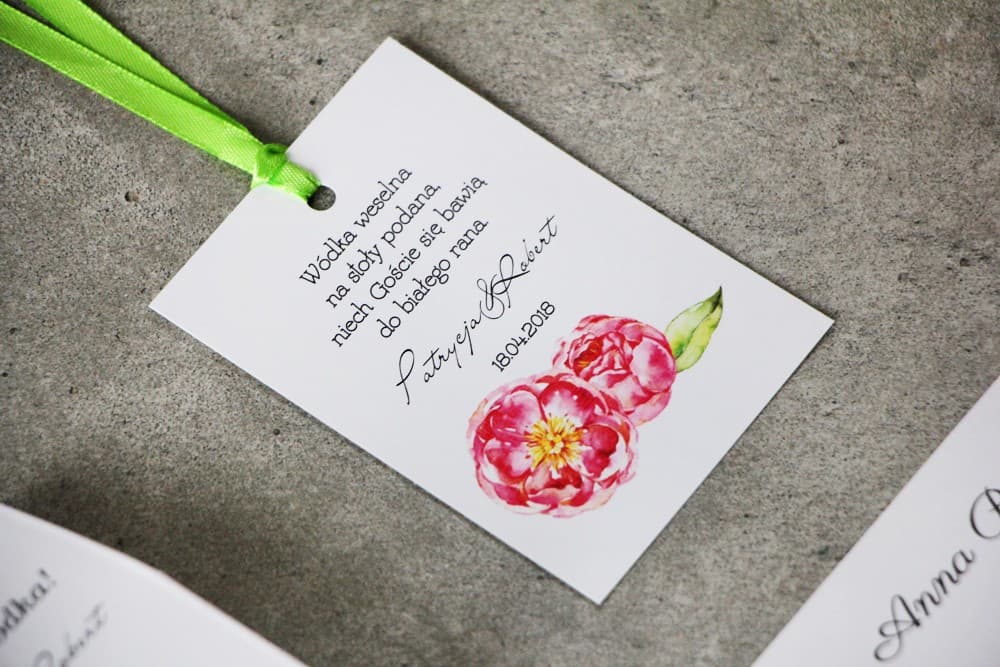 Etiquetas para botellas con peonías, personalizadas | Etiquetas florales para alcohol de boda | Pistacho nº 6