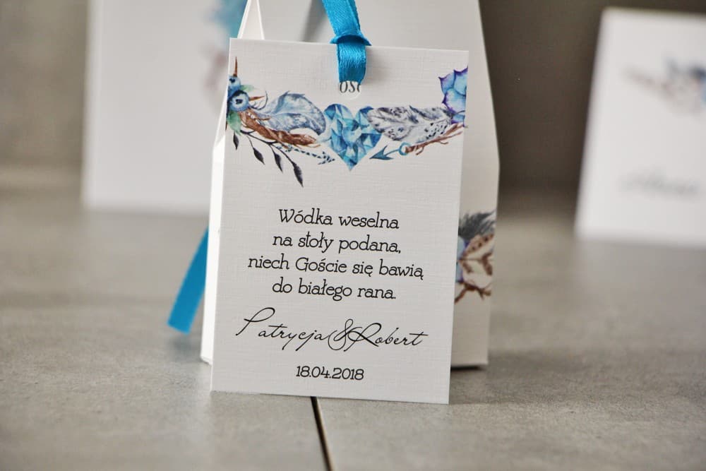 Etiquetas para Alcohol Boho con Plumas y Suculentas | Etiquetas Personalizadas para Vodka de Boda | Pistacjowe n.º 21