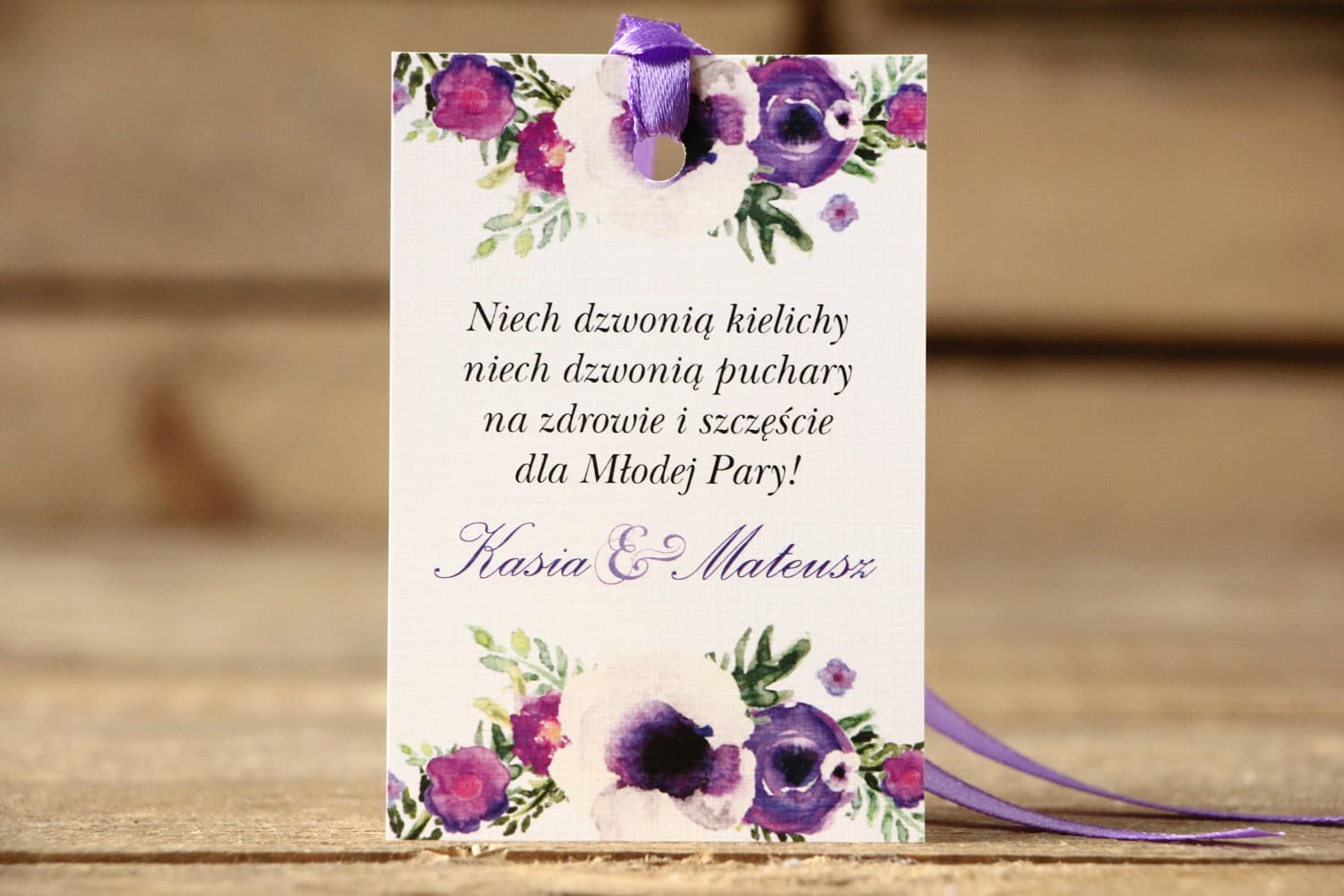 Etiquetas para Botellas de Boda Flores Violetas | Personalizadas | Flores Pintadas nº 14