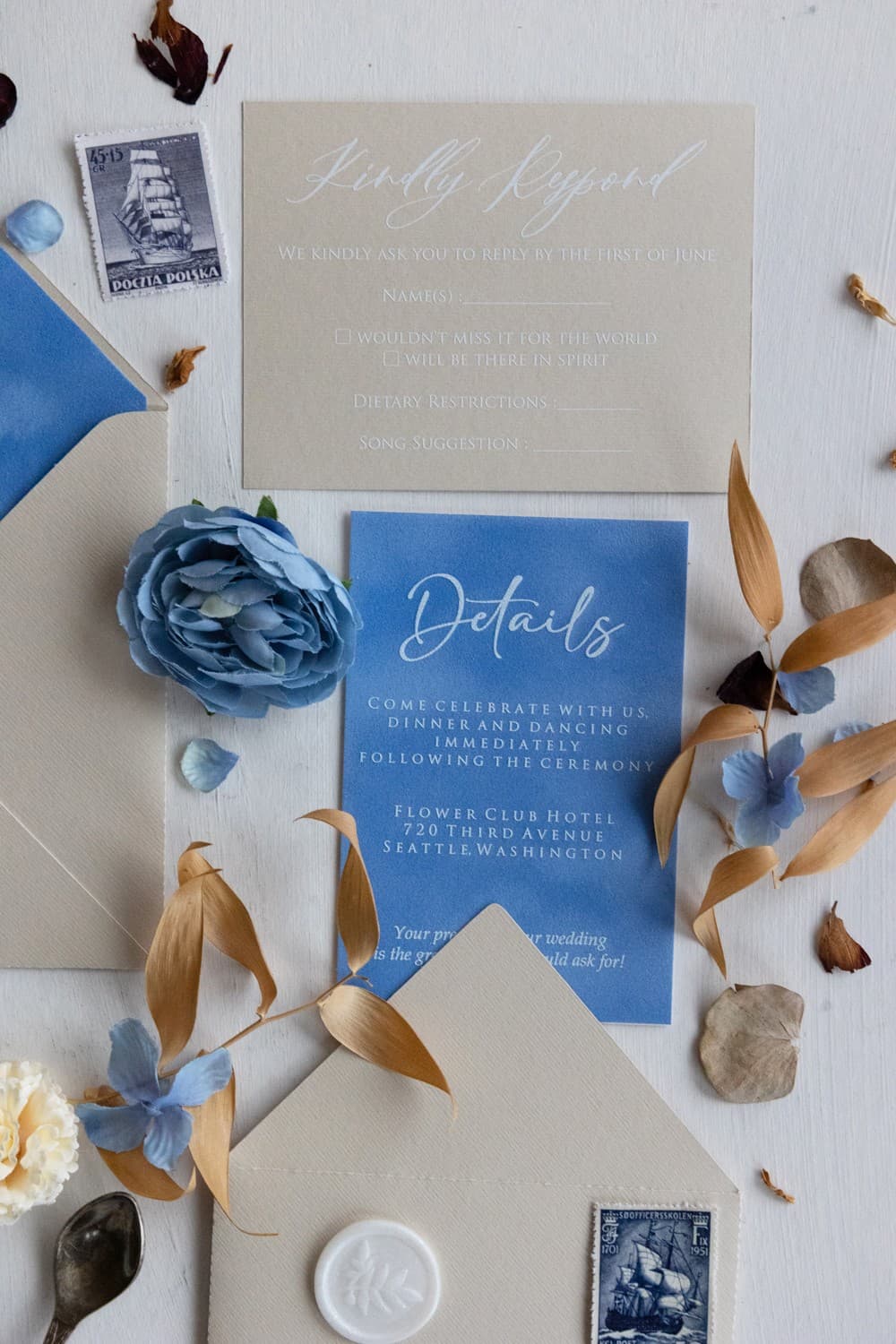 Carte de remerciement en velours pour invités de mariage