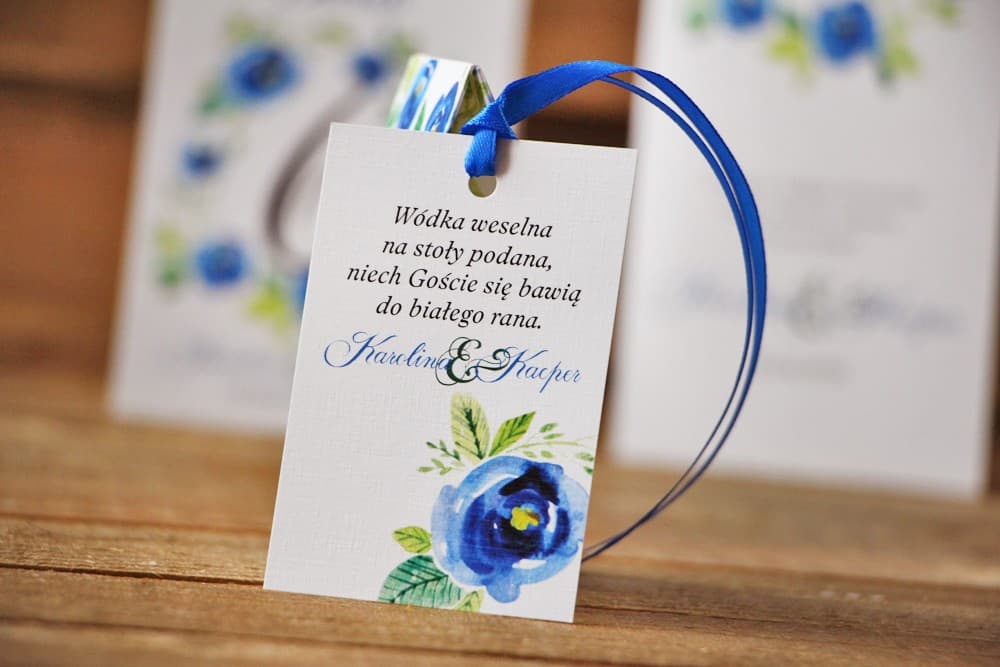 Étiquette de bouteille, alcool de mariage - Aquarelle n° 10 - Fleurs bleuet