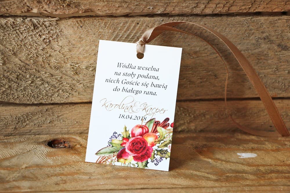 Étiquette pour bouteille de mariage - Aquarelle n° 3 - Composition florale hivernale et festive