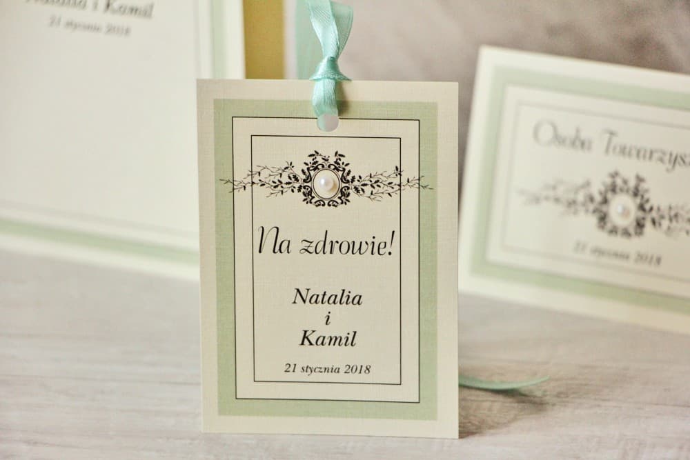 Étiquettes de bouteille élégantes avec dentelle et perle, papier lin | Étiquettes pour vodka de mariage, alcool | Dentelle n° 8