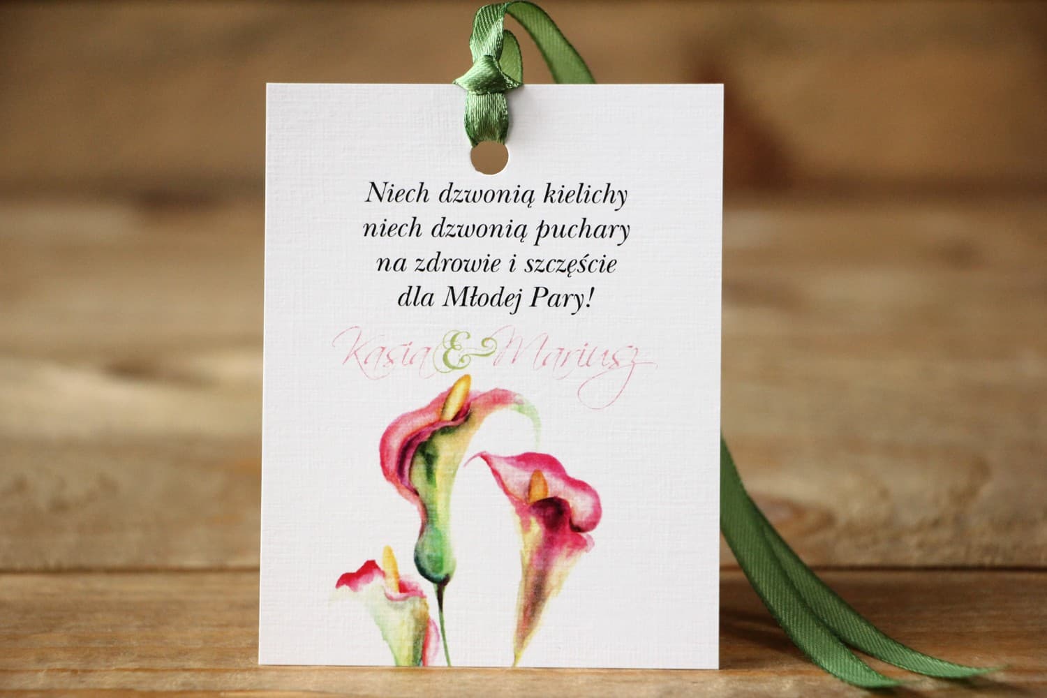 Étiquettes pour bouteilles, accessoires de table de mariage - Callas subtils rose et vert