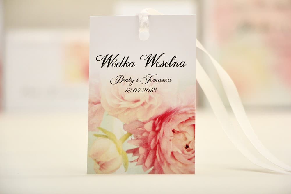 Étiquettes de Bouteille Pivoines Rose et Menthe, Personnalisables | Étiquettes pour Bouteilles de Mariage | Elegant n° 4