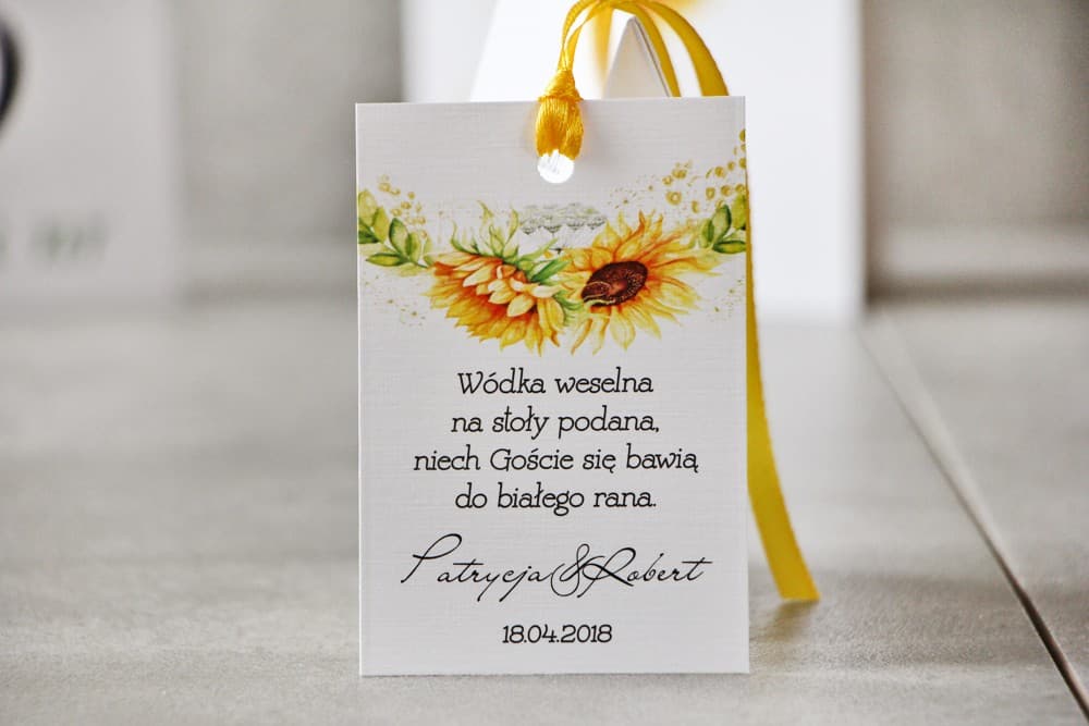 Étiquette pour bouteille de vodka de mariage - Pistacjowe n° 13 - Tournesols d'été et herbes des champs