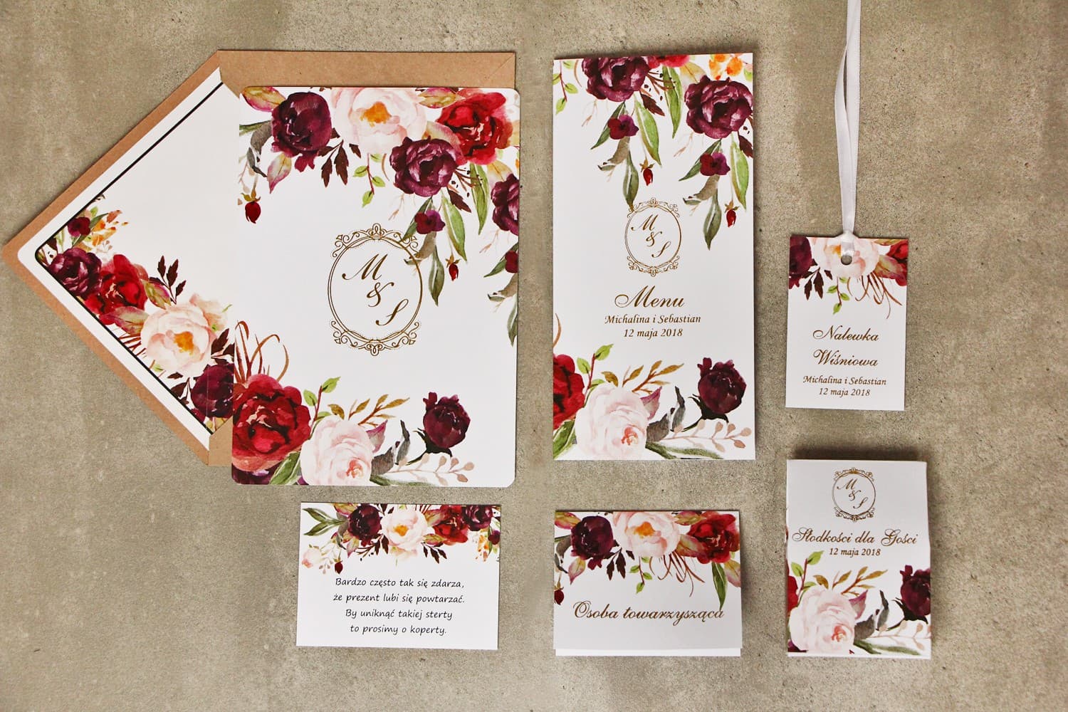 Ensemble de papeterie de mariage Sorento n° 7 marque-places et menu Amelia Wedding