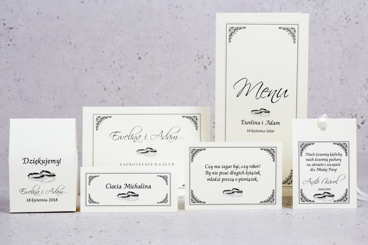 Ensemble de papeterie de mariage Arte n° 2 marque-places étiquettes menu Amelia Wedding