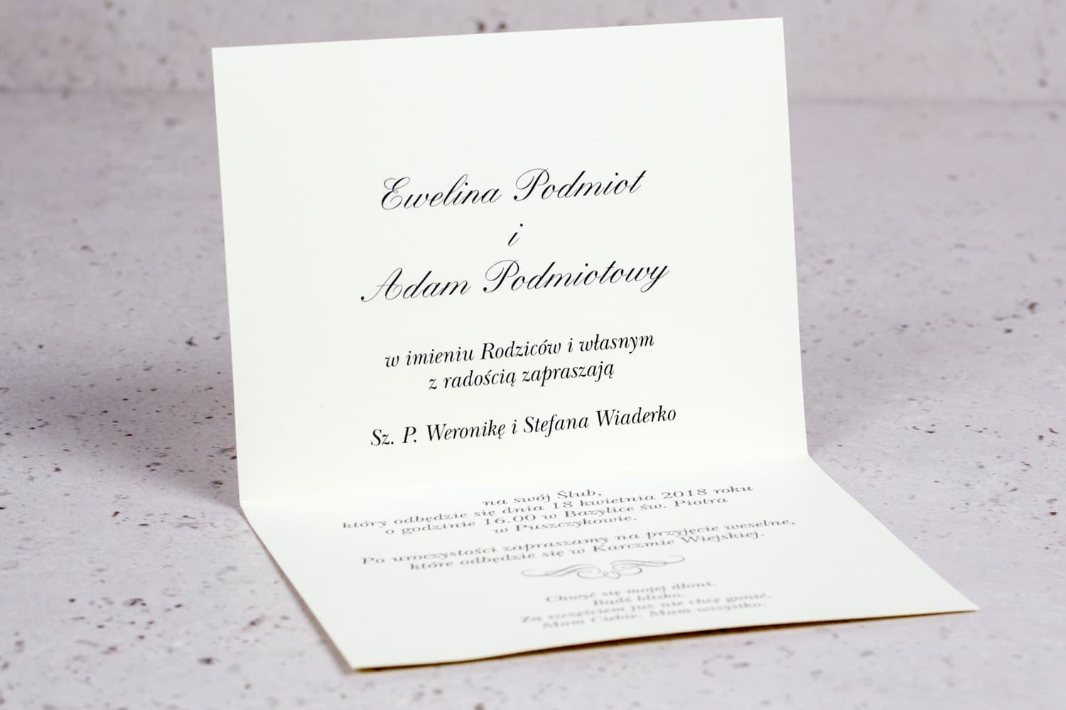 Intérieur du faire-part de mariage Arte n° 4 texte personnalisé Amelia Wedding