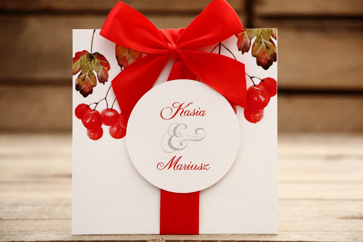 Faire-part de mariage carré sorbier aquarelle texture lin Amelia Wedding