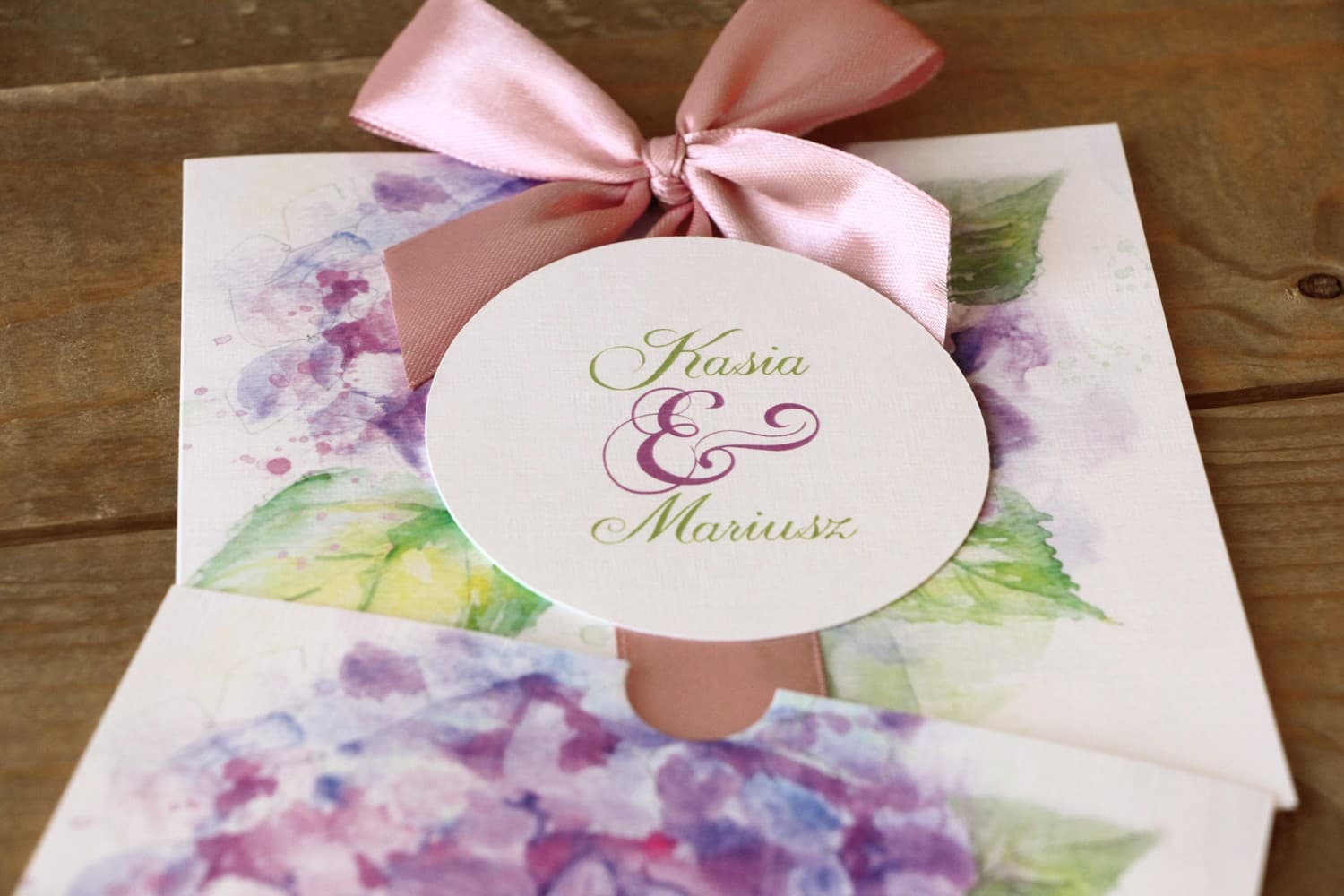 Faire-part de mariage aquarelle hortensias papier texture lin Amelia Wedding