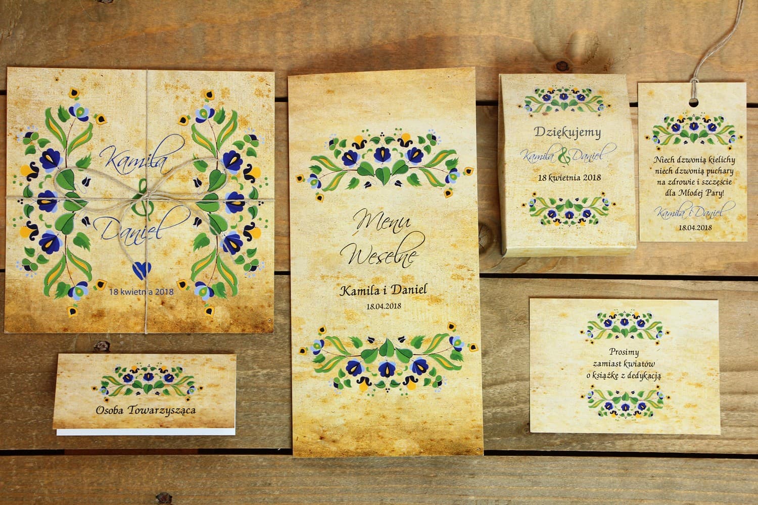 Ensemble papeterie mariage folk marque-places étiquettes menu Folk n° 2 Amelia Wedding