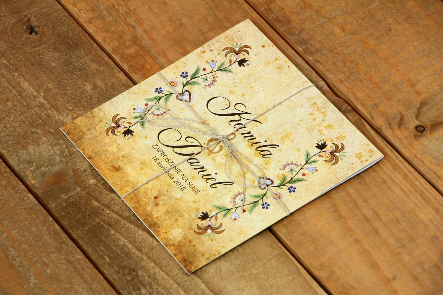 Invitation rustique pour mariage Folk n° 3 papier vieilli Amelia Wedding