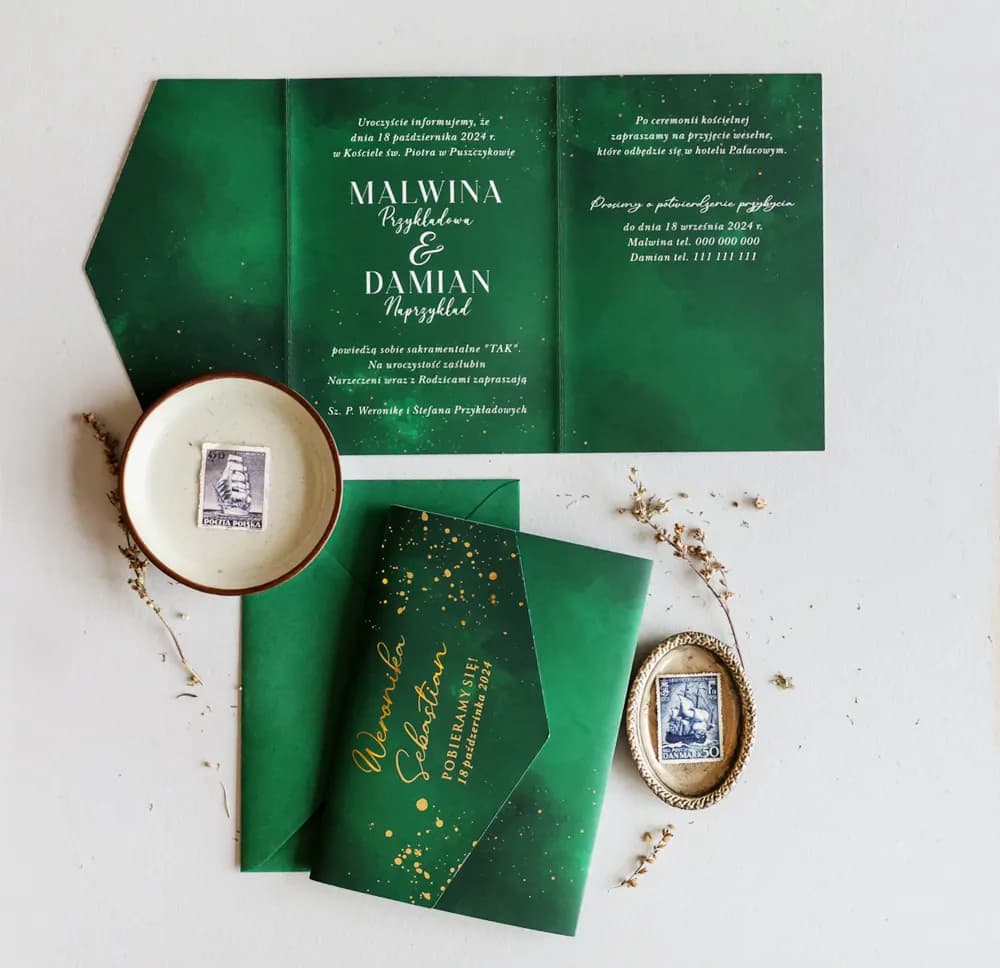 Faire-part mariage ouvert vert bouteille Jadeit n° 9 intérieur Amelia Wedding