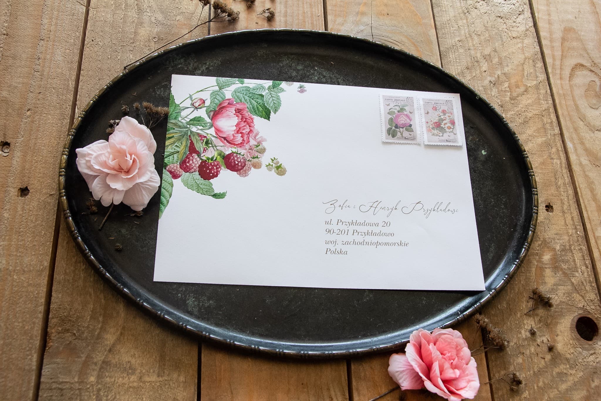 Enveloppe pour faire-part de mariage avec doublure fleurie pivoines Korani n° 7
