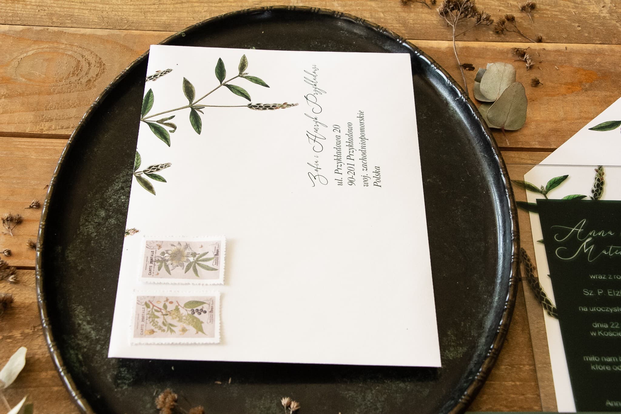 Enveloppe pour invitation sur verre avec motif végétal Korani n° 9