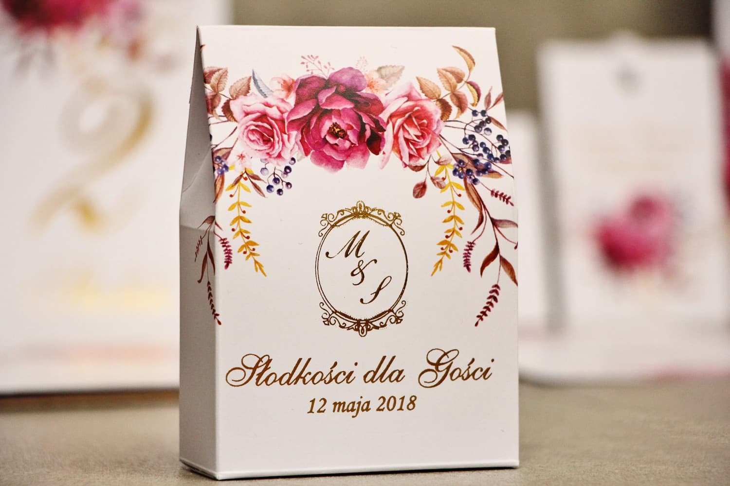 Gold Foiled Fuchsia Floral Favor Boxes | Wedding Guest Favours | Sorento No. 3