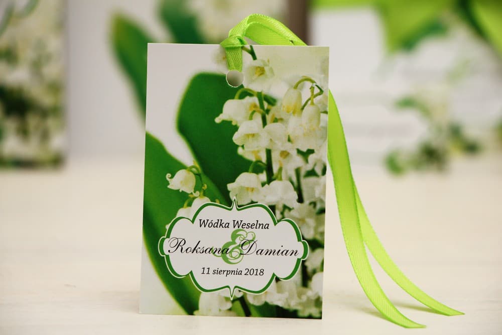 Zarte Flaschenanhänger mit Maiglöckchen, Frühlingsmotiv | Personalisierte Anhänger für Hochzeitswodka | Felicja Nr. 3