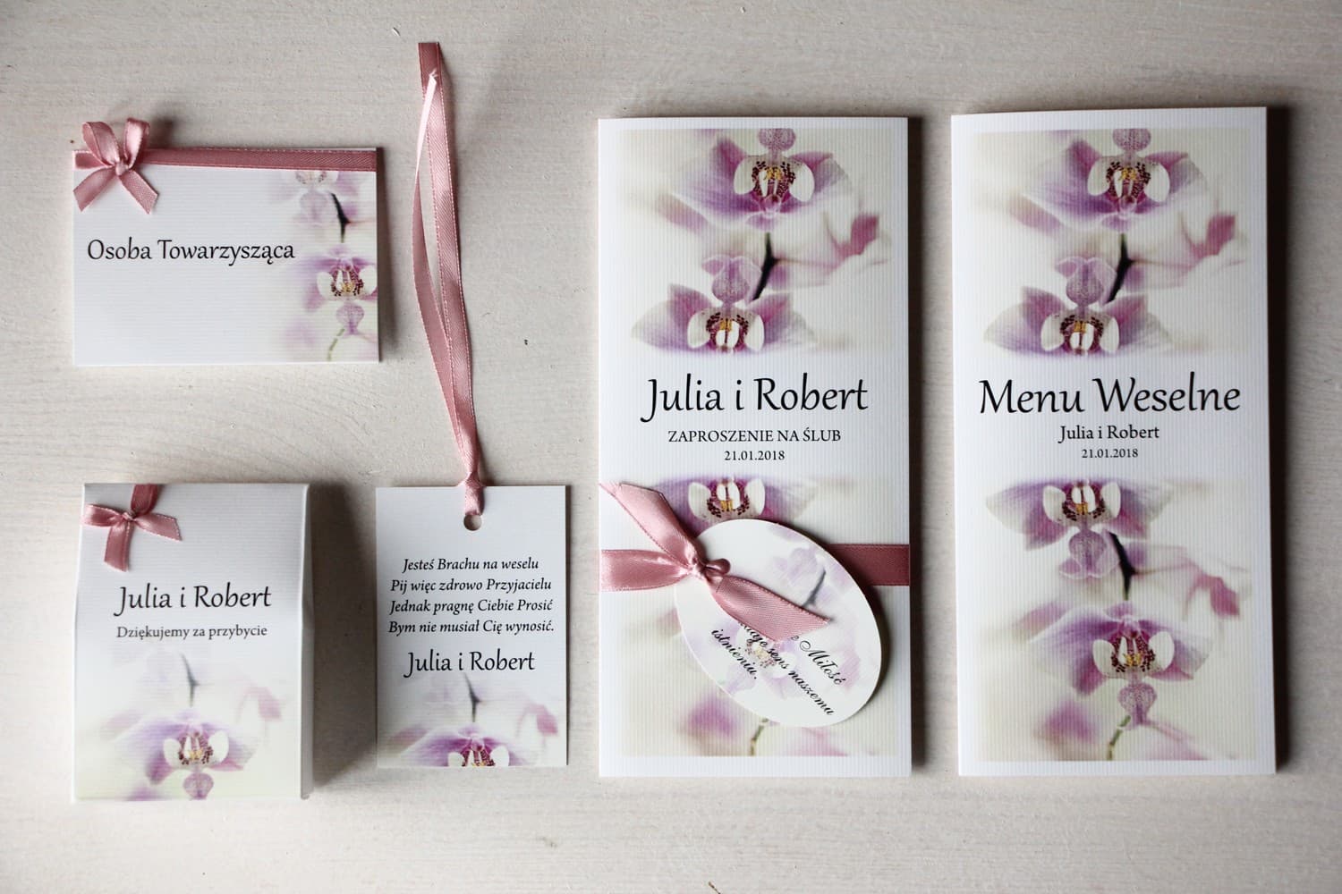 Orchid Motif Wedding Invitations with Satin Ribbon – Magnet No. 13 - 3
