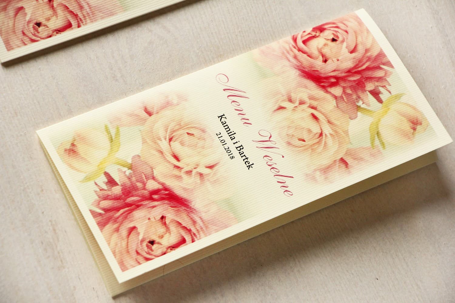 Pink Peony Wedding Table Menu | Elegant Folded Menu Card | Magnet No. 3
