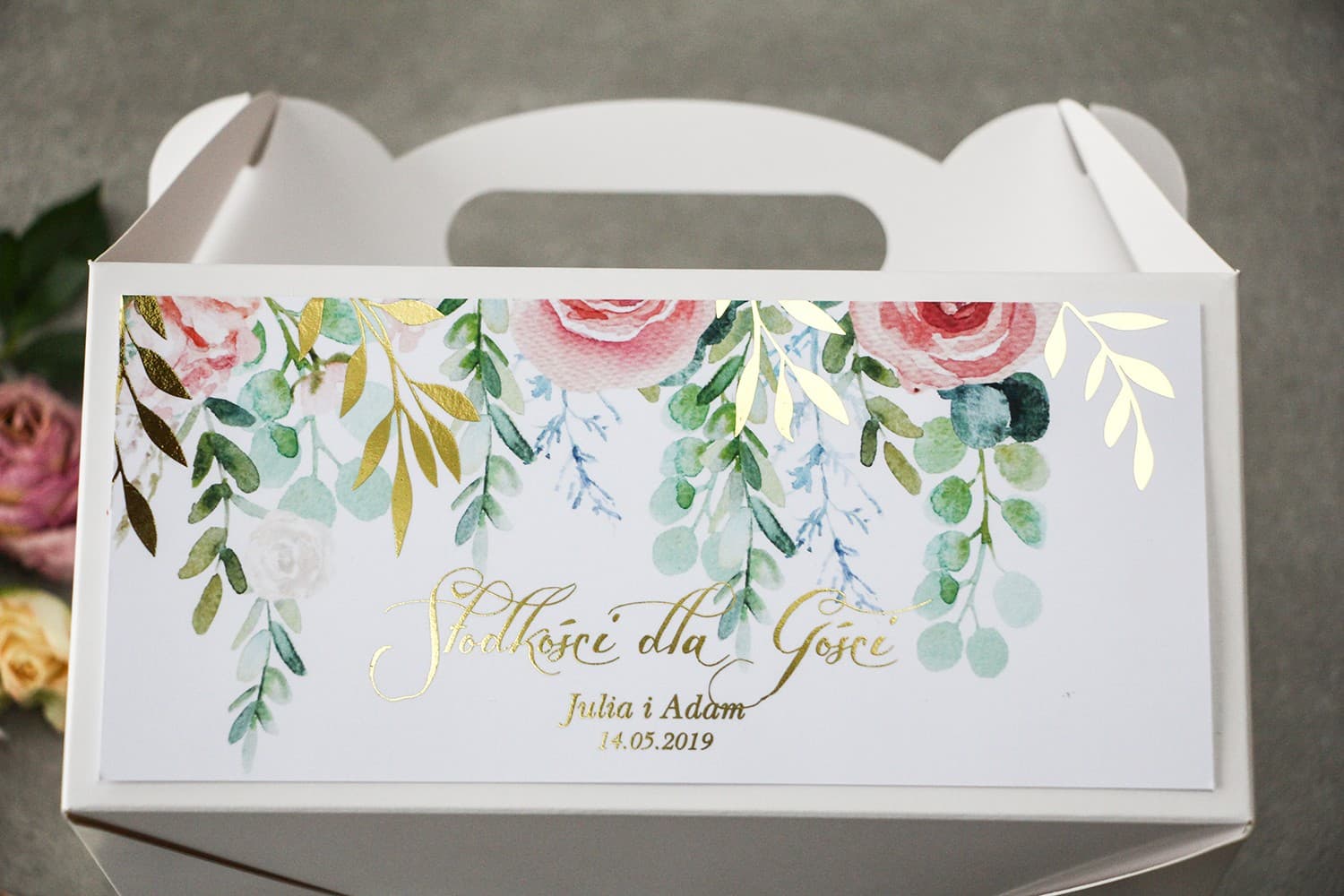 Wedding Cake Boxes Rubin No. 2 – Gold Foiled with Rose Motif