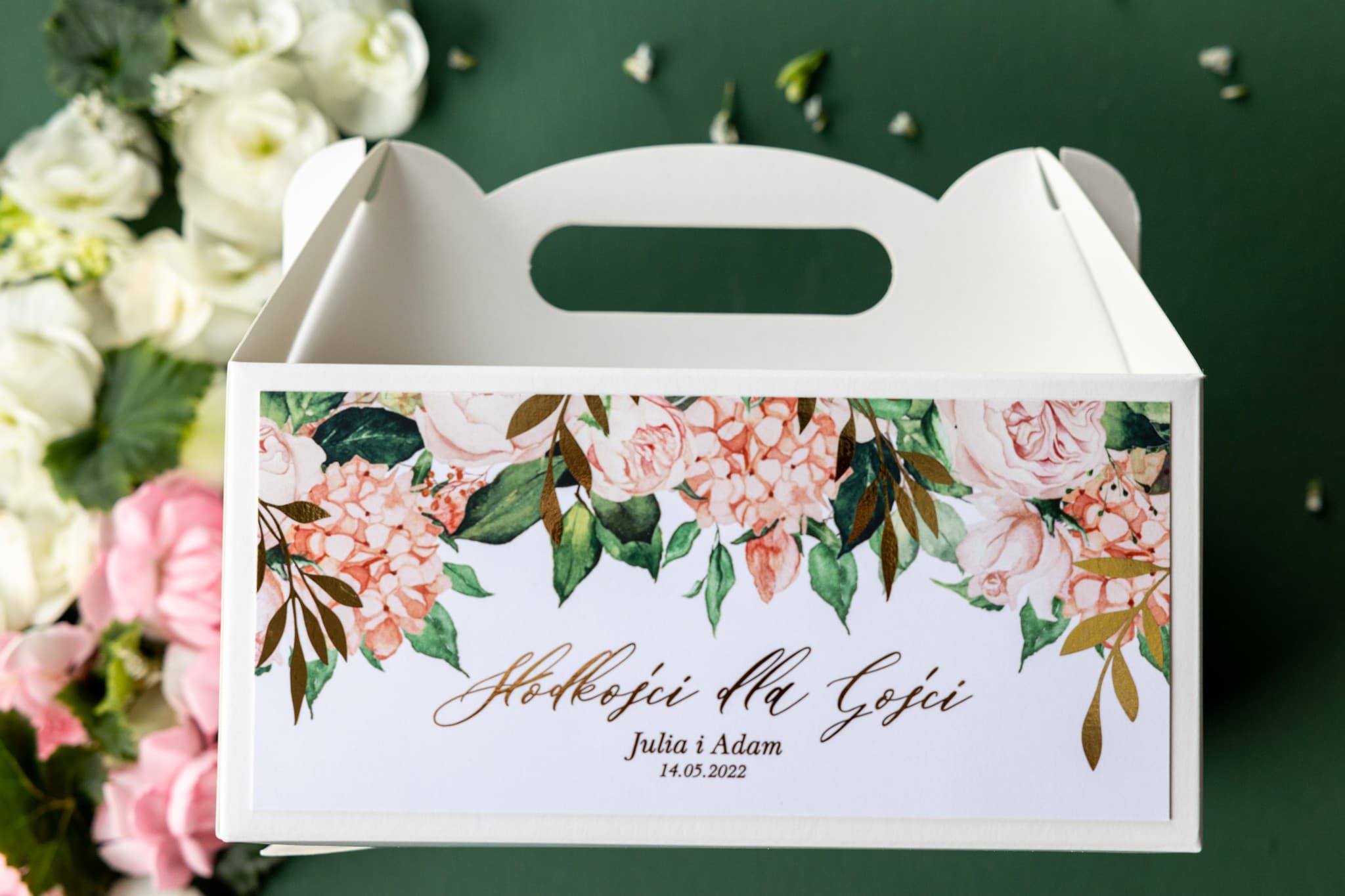 Elegant Gilded Wedding Cake Box, Pink Peonies | Wedding Favours | Rubin No. 10