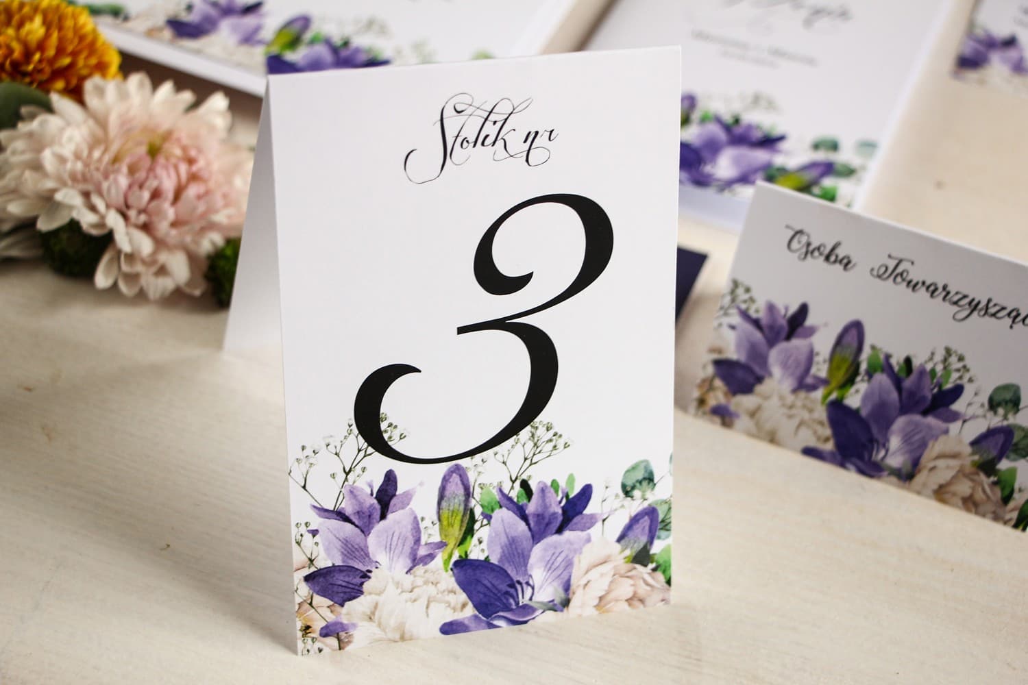 Floral Wedding Table Numbers with Freesia and Peony | Freestanding Table Cards | Aurum No. 1