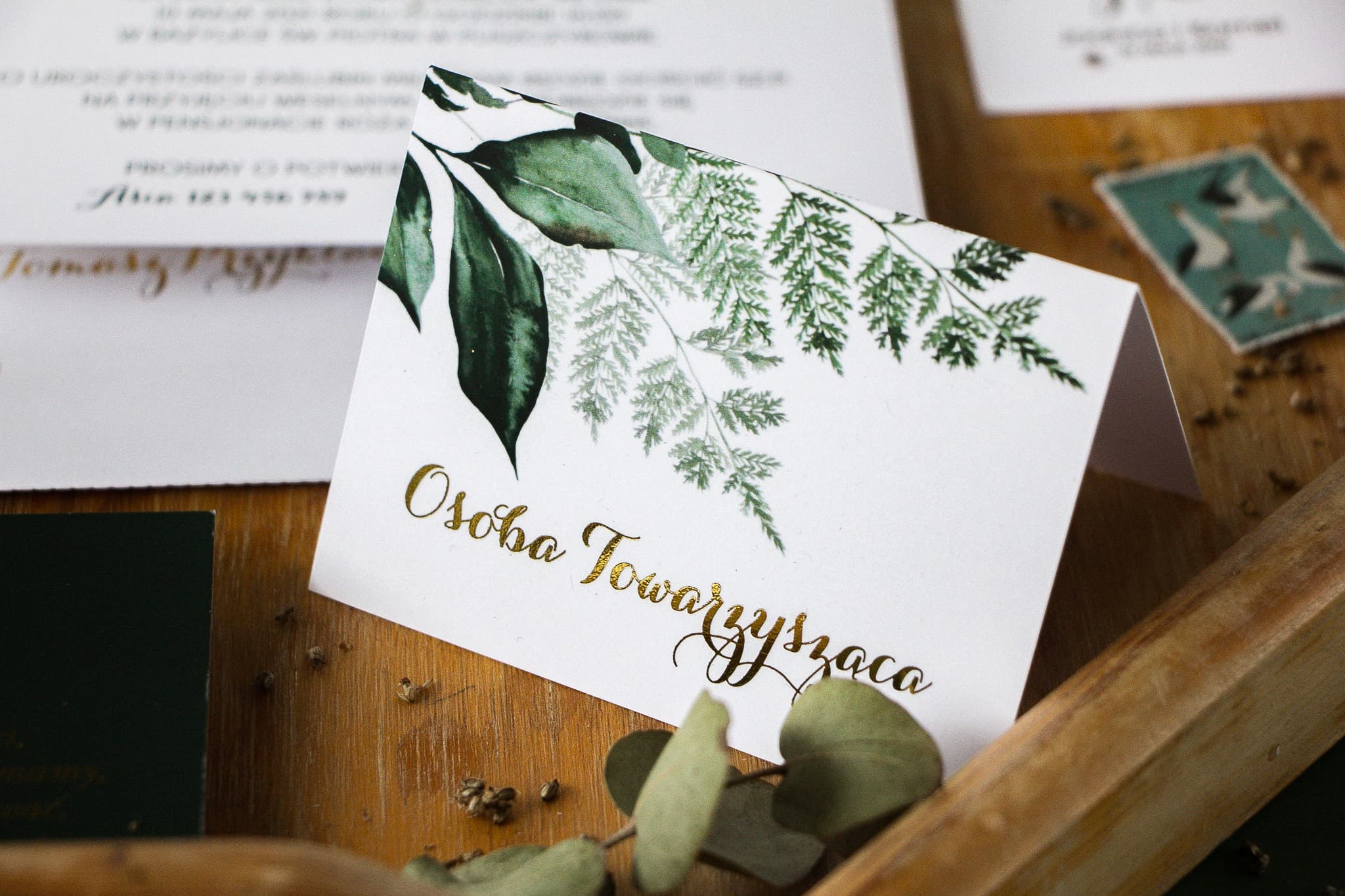 Wedding Place Cards Design 5 – Foiled Table Cards with Fern Motif