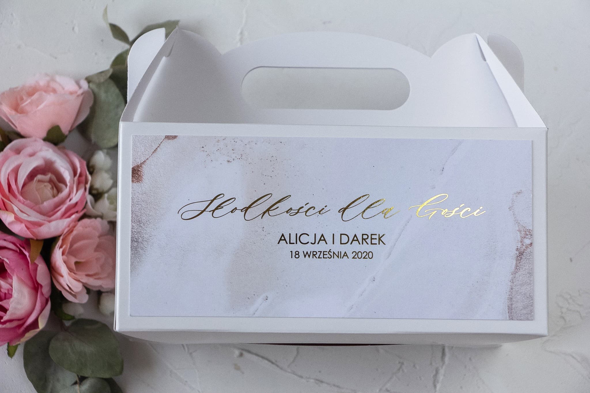 Personalized Foiled Wedding Cake Box | Elegant Glamour Cake Packaging | Marble No. 1