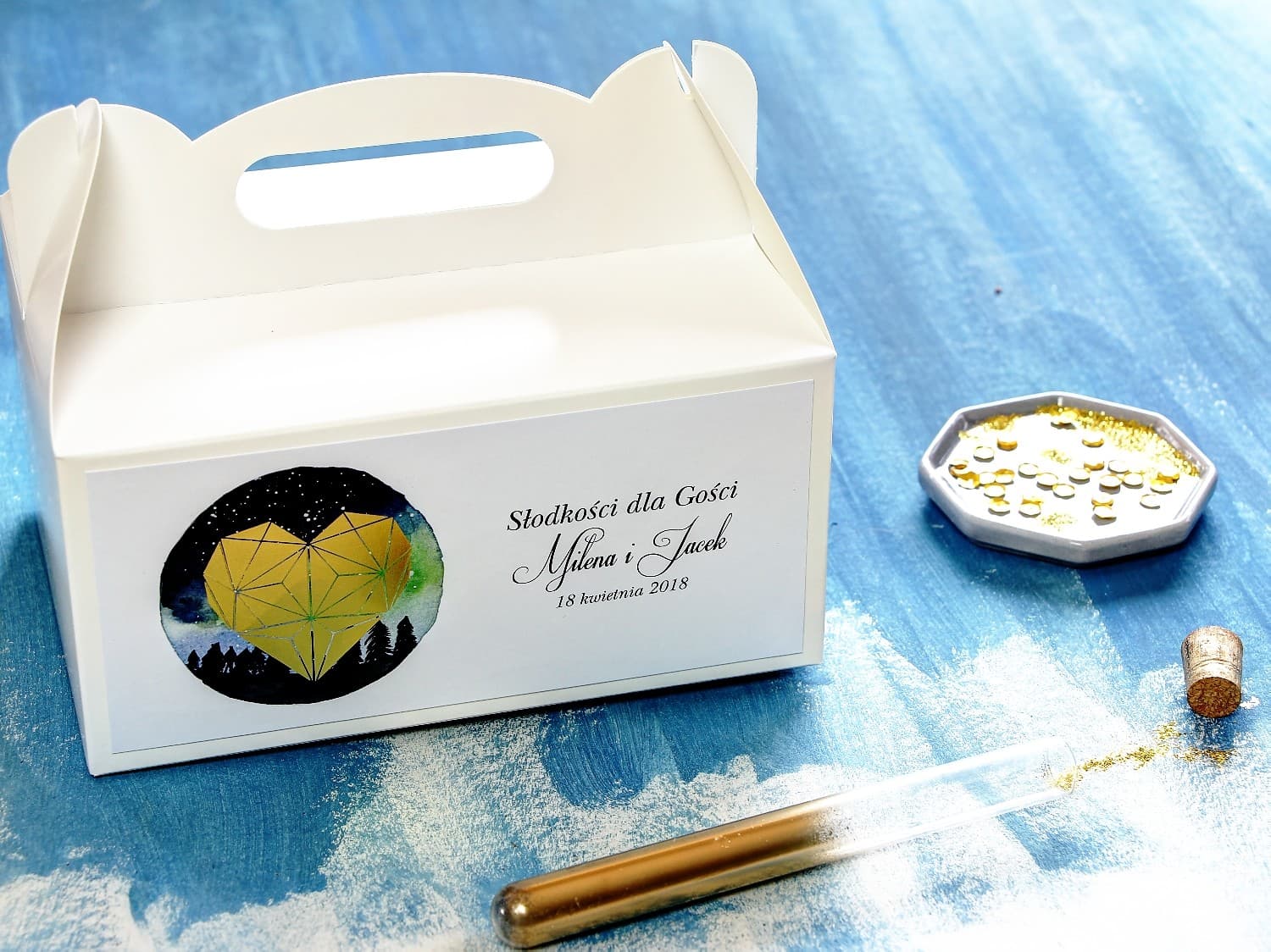 Foiled Wedding Cake Box with Handle | Elegant Favour Packaging | Midnight Sky No. 4