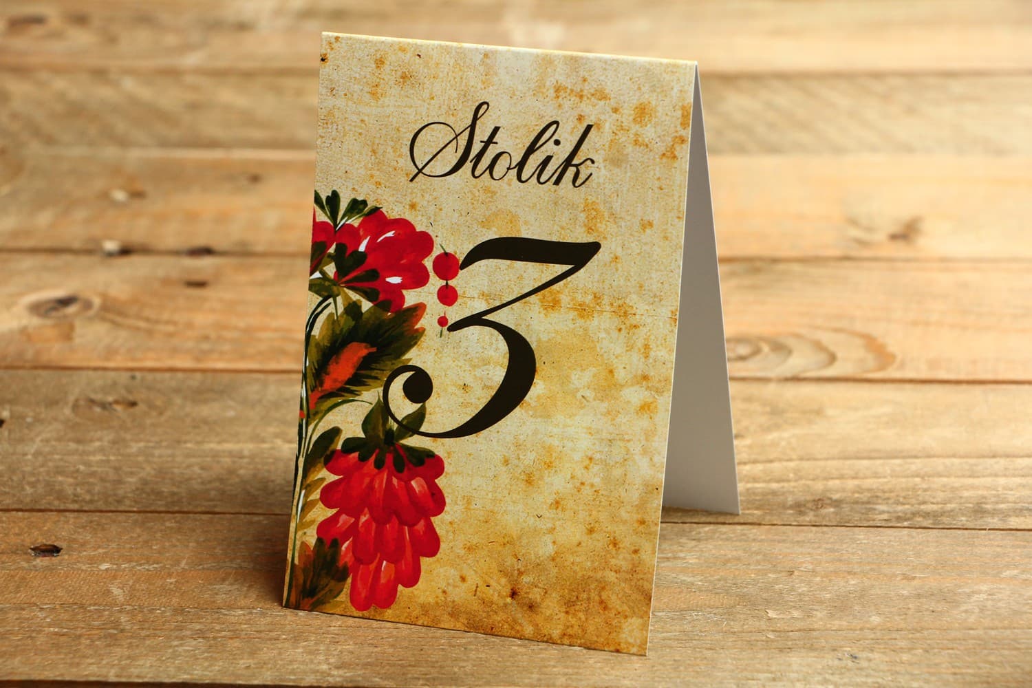 Folk Flower Wedding Table Numbers | Standing Folklore Table Markers | Folk Design 7
