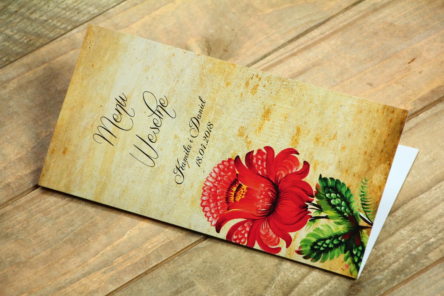 Folk Wedding Menu with Wildflower Motif | Folklore Table Menu Card | Folk Design 5