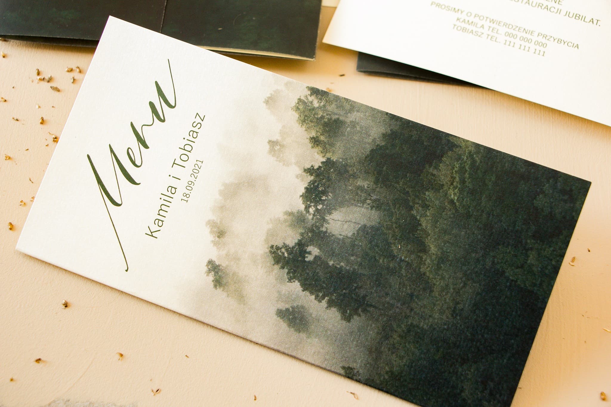 Forest Wedding Menu on Ecru Pearl Paper | Elegant Table Menu Card | Opal No. 2