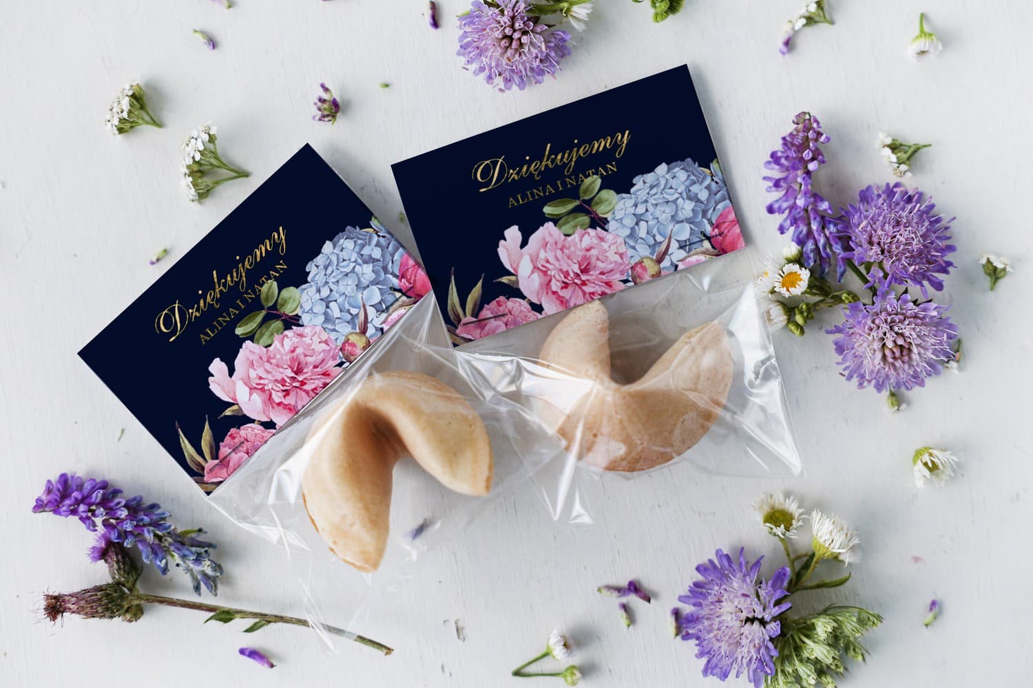 Elegant Fortune Cookie Navy Blue Hydrangeas | Wedding Guest Favours | Szafirowe No. 5