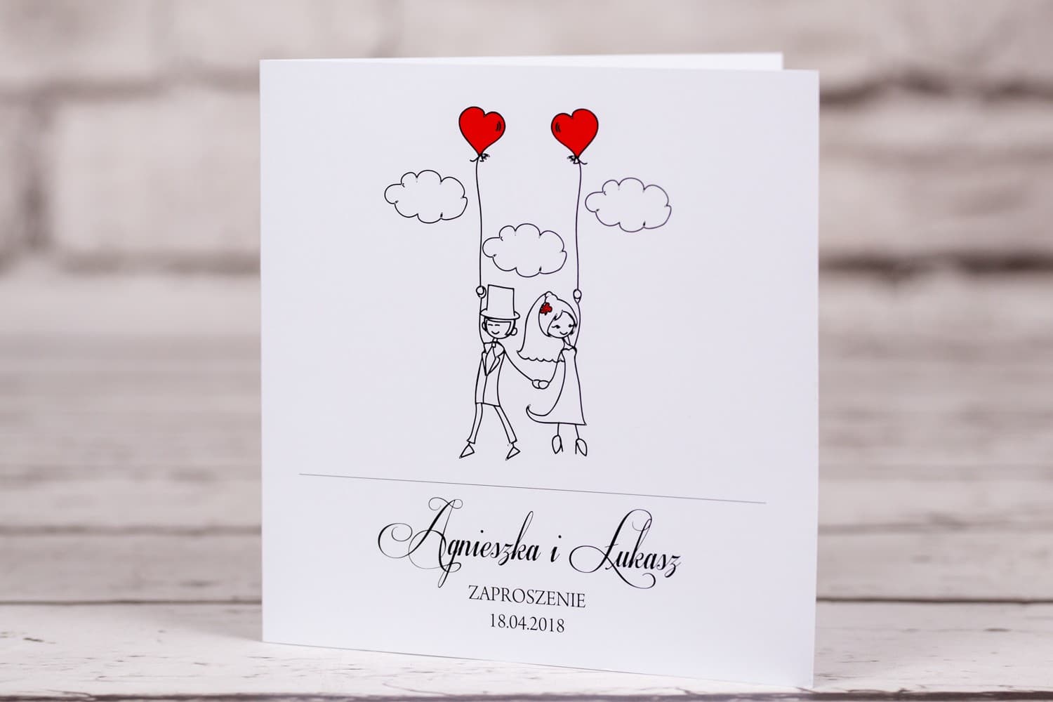 Humorous Wedding Invitations with Cartoon Couple and Balloons – Bueno No. 7