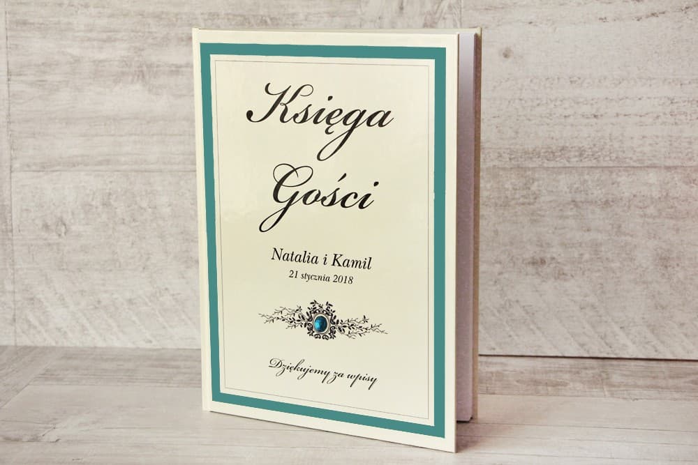 Elegantes Gästebuch Salbeigrün mit Spitze, Personalisiert | Hochzeitsgästebuch A4 | Kollektion Z Koronka Nr. 5