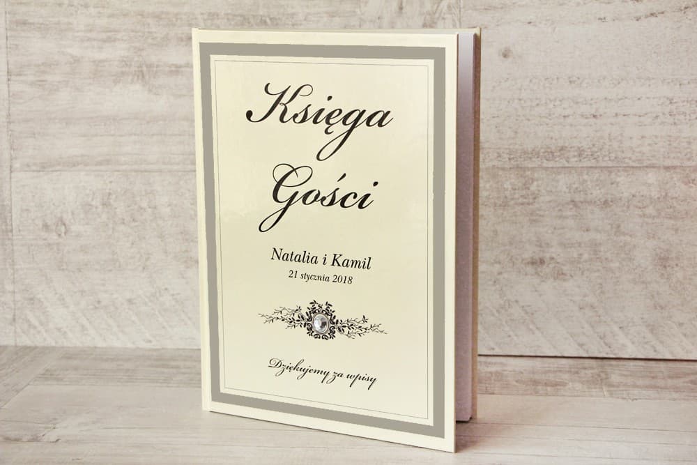 Eleganteres Gästebuch A4 mit Spitze und Zirkonia, Personalisiert | Hochzeitsgästebuch | Kollektion Z Koronka Nr. 7