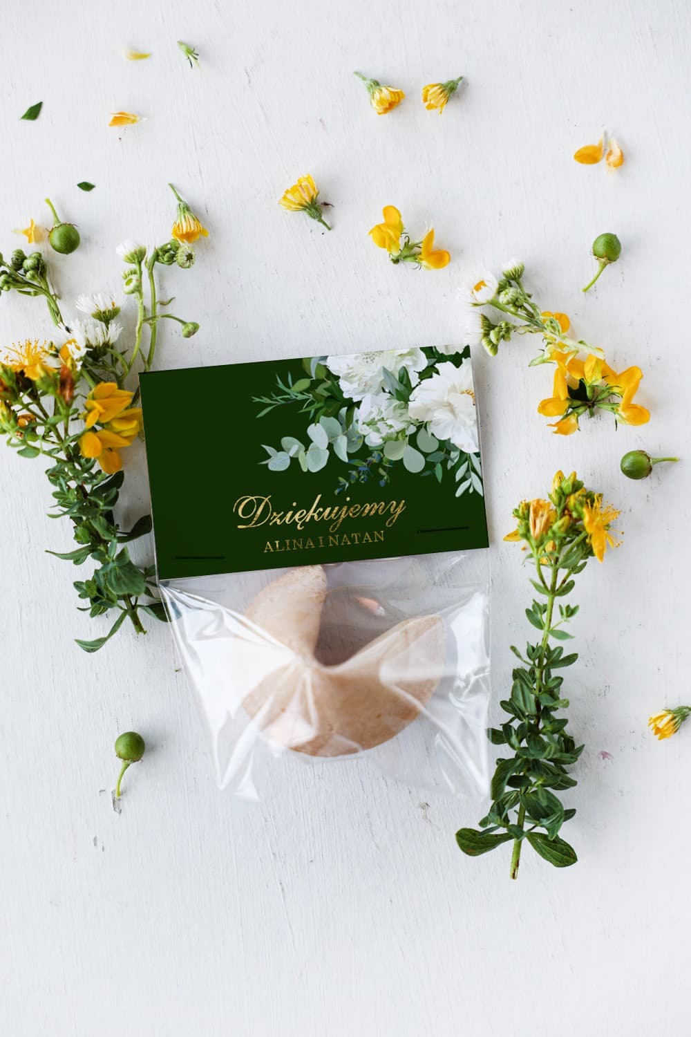 Galletas de la Fortuna Verde Bosque y Oro | Detalles Elegantes para Invitados de Boda | Szafirowe nº 6