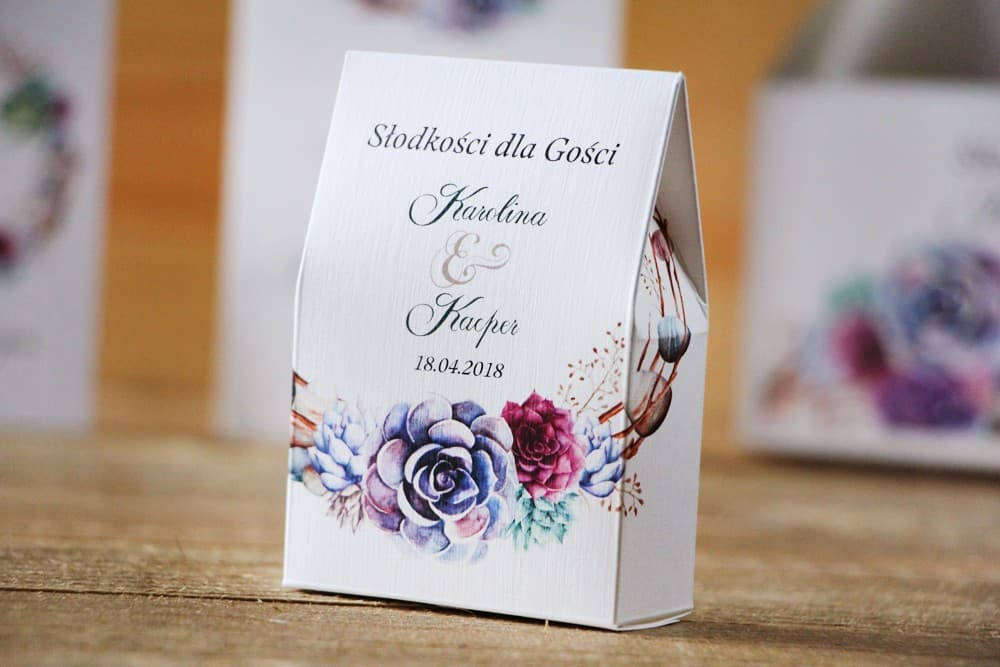 Gastgeschenk Box Häuschen für Süßigkeiten mit Aquarell-Sukkulenten | Originelle Aufmerksamkeiten für Hochzeitsgäste | Aquarell Nr. 1