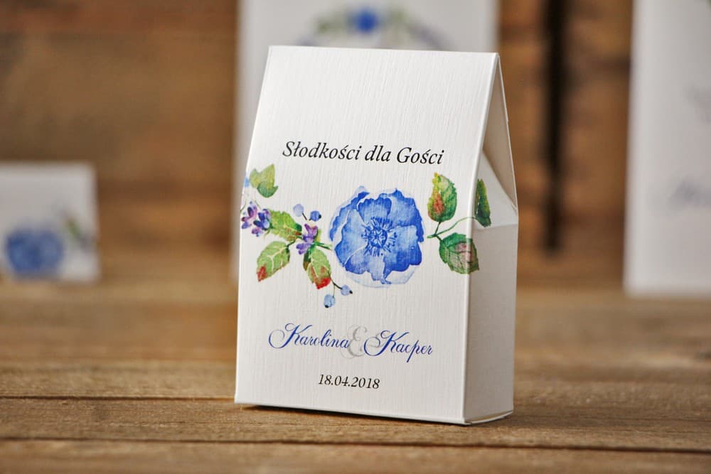 Gastgeschenk-Box für Süßigkeiten mit Kornblumen-Motiv, personalisiert | Süße Dankeschön-Geschenke für Hochzeitsgäste | Akwarele Nr. 5