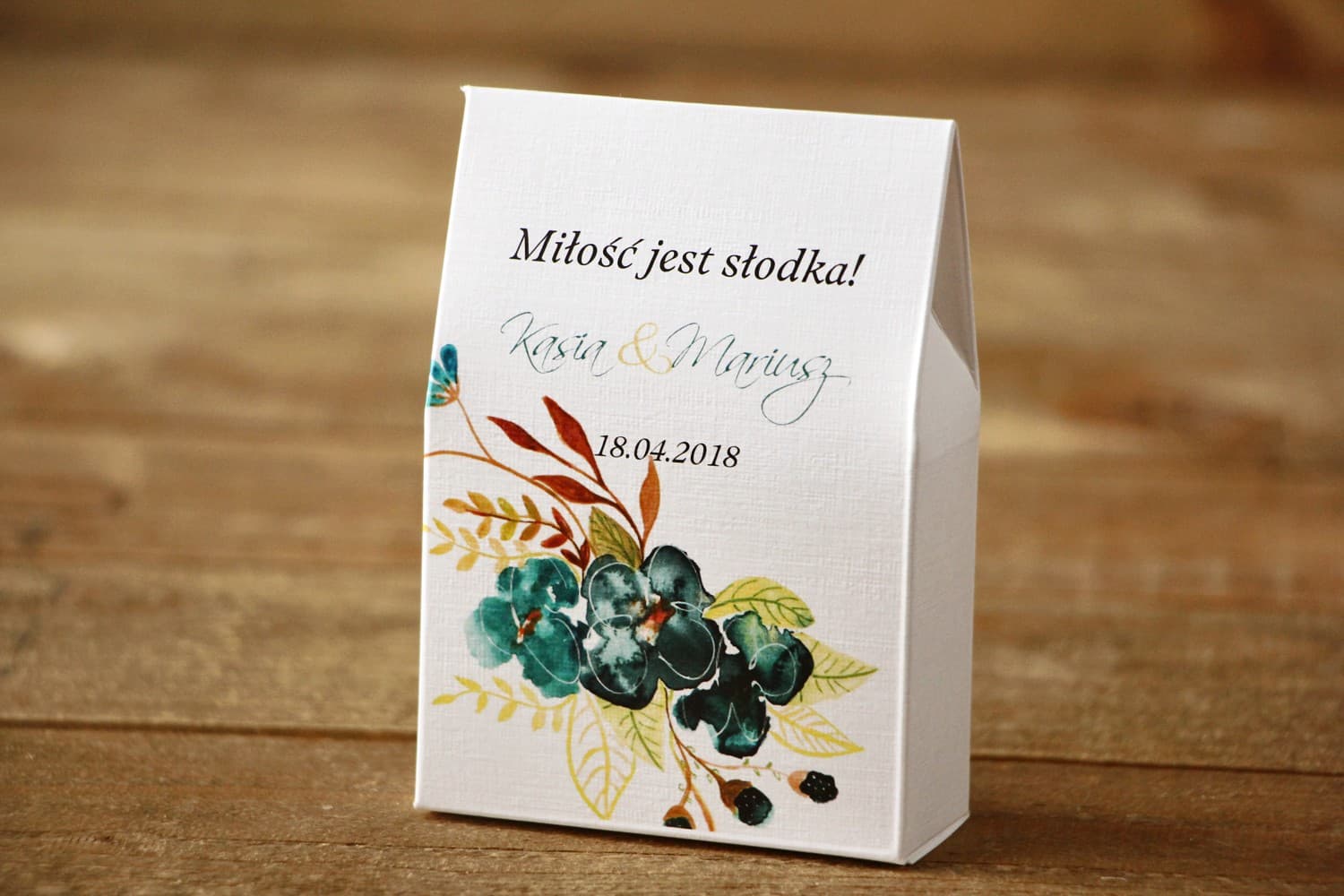 Stehende Gastgeschenk-Box mit Bonbons - Malowane Kwiaty Nr. 21 - Smaragdgrün - Hochzeit