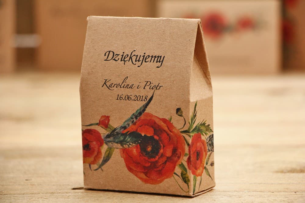 Gastgeschenk-Boxen mit Mohnblumen, Personalisiert, Öko | Pralinenschachteln für Gäste | Owoce Leśne Nr. 6
