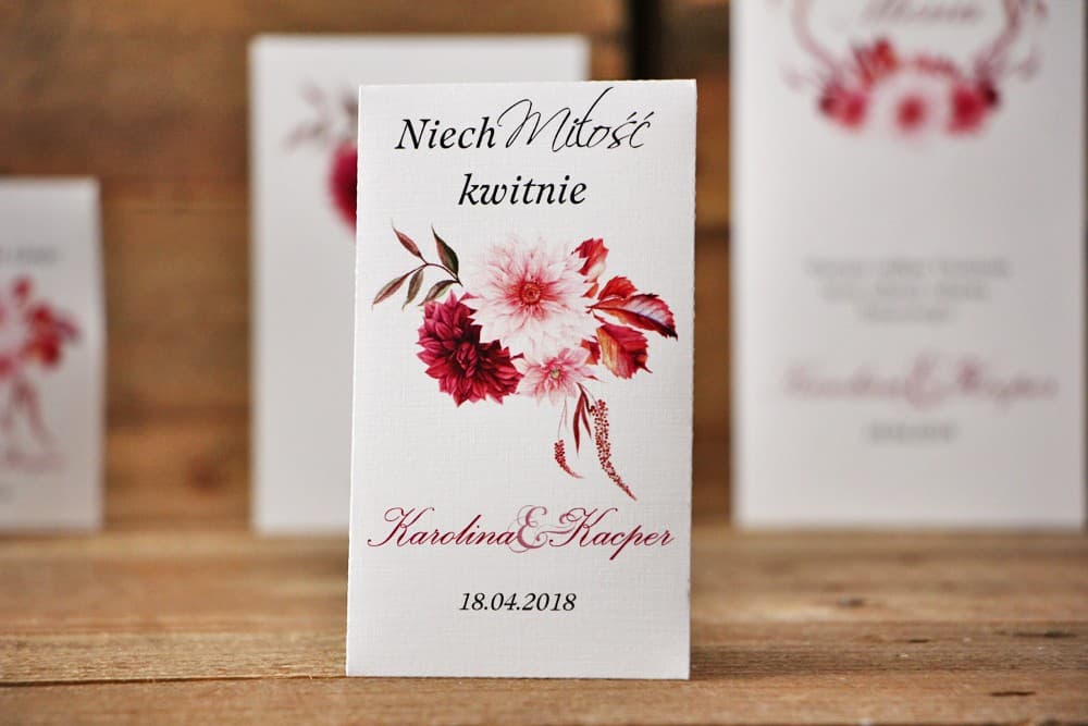 Vergissmeinnicht-Samen im Öko-Tütchen mit Dahlien-Grafik | Originelle Gastgeschenke zur Hochzeit | Kollektion Akwarele Nr. 2