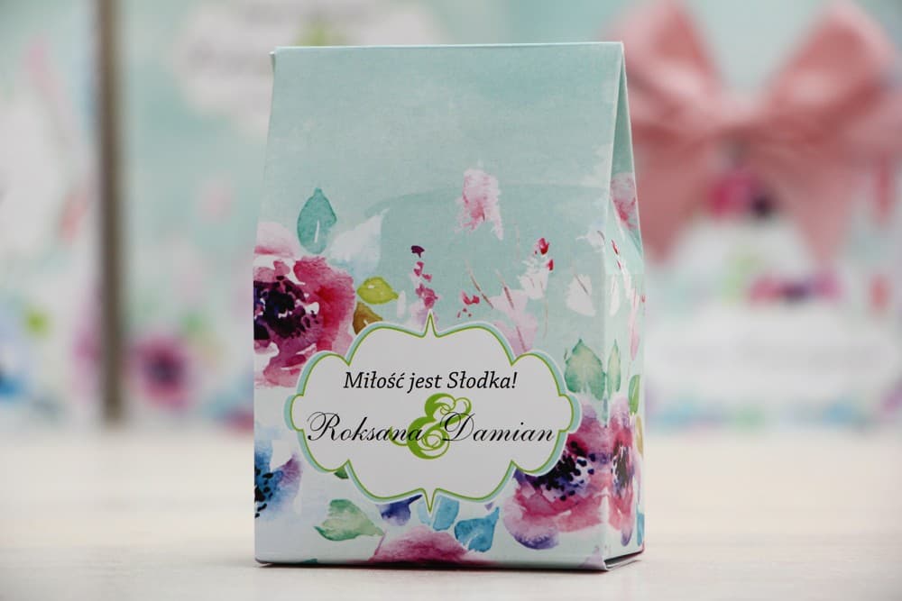 Gastgeschenk-Schachtel mit Karamellbonbons Aquarell-Wildblumen | Felicja Nr. 17
