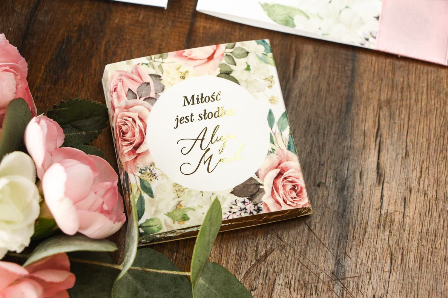 Schokoladen-Gastgeschenke mit Goldfolierung und Blumen | Elegante Danksagung Glamour | Soreli Nr. 3