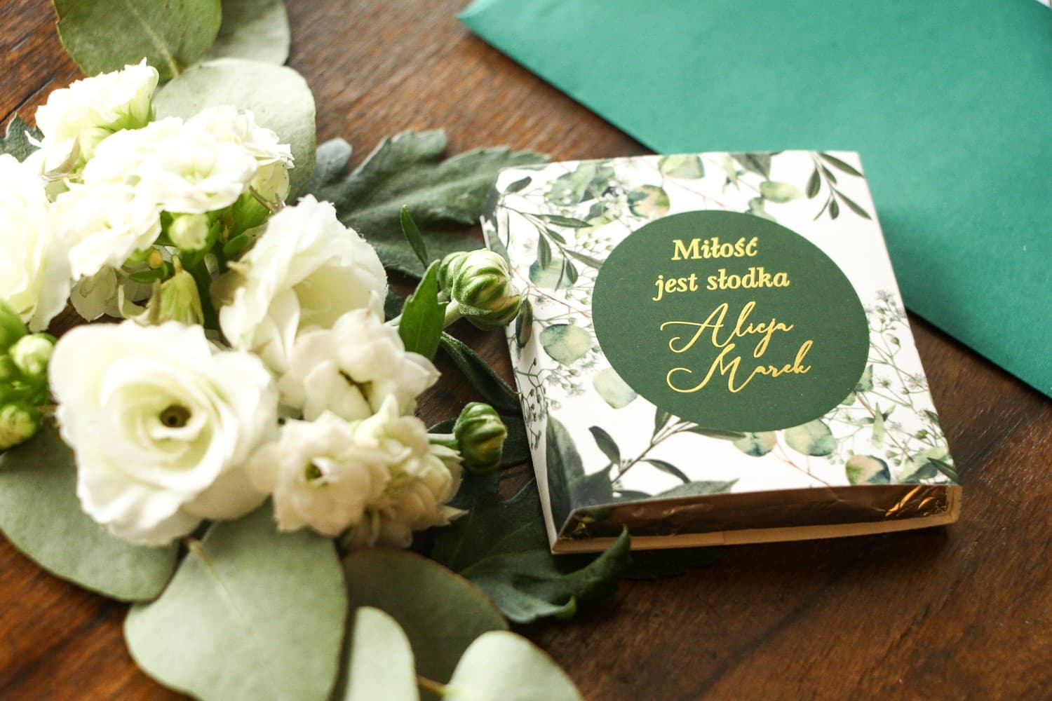 Vergoldete Schokoladen mit Eukalyptus Greenery | Gastgeschenke Hochzeit | Soreli Nr. 5