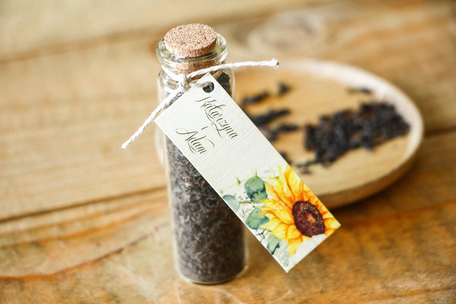 Tee im Glasröhrchen mit Sonnenblume Rustikale Gastgeschenke | Hochzeitsgeschenke | Kraft Nr. 5